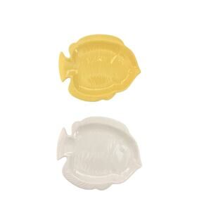 Stoneware Set of 2 Fish Plates Snack Sauce Dip  8"